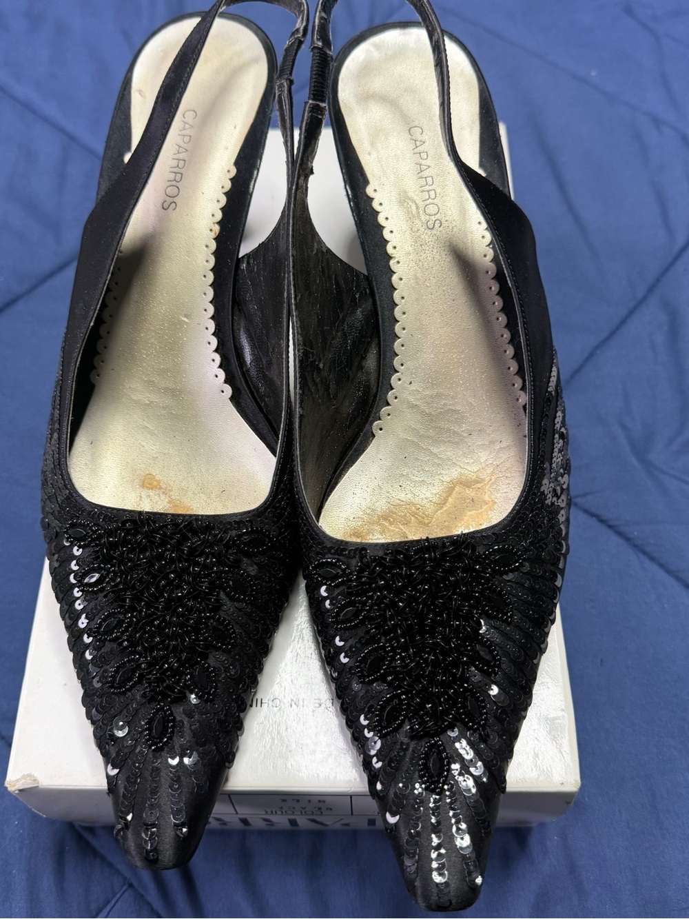 Caparros Black Sequin Embellished Slingback Heels
